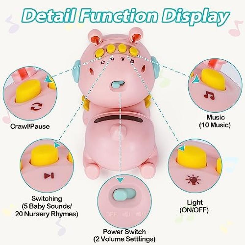 Highttoy Baby Krabbelspielzeug mit Lichtern und Musik, Sensorisches Spielzeug für die Bauchlage für Säuglinge 3 6 9 Monate, Rosa