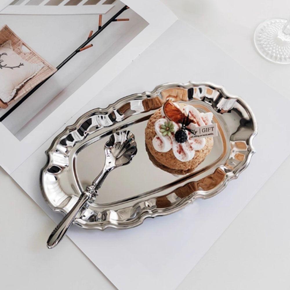 Wavy Edge Vintage Display Tray Mirror Face Dessert Storage Plate Embossed Cake Tray  Household Use
