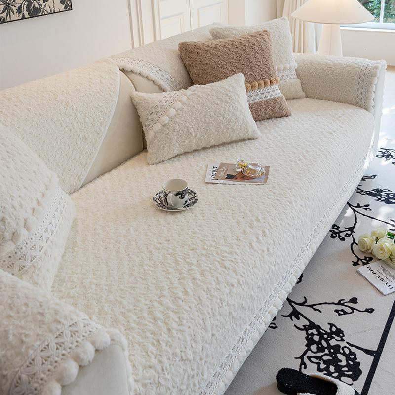 Cream Wind Sofa Cushion, Thickened Non-Slip Seat Cushion In Winter, Advanced Feeling Imitation Rabbit Plush Sofa Cover Cover Cloth Seat Cushion