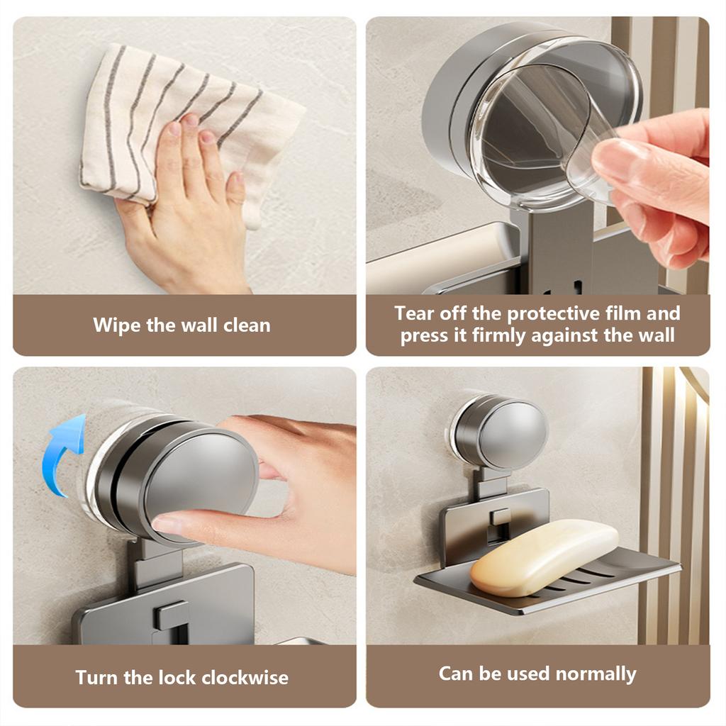 Strong Suction Cup Soap Dish Holders Sturdy Aluminum ABS Wall Mounted Draining Soap Box for Bathroom and Kitchen