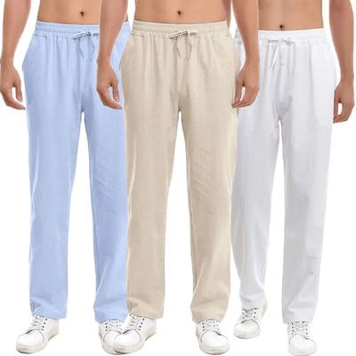 Pantalones Largos de Primavera Verano para Hombre Algodón Lino Color Sólido Pantalones Ligeros Pantalones Deportivos Casuales Cintura Elástica Pantalones de Estilo Básico