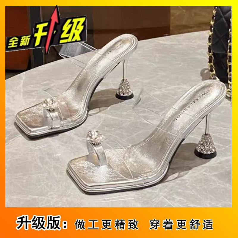 2025 summer new temperament non-slip high heels fashion shoes dopamine thin super soft open-toed sandals transparent