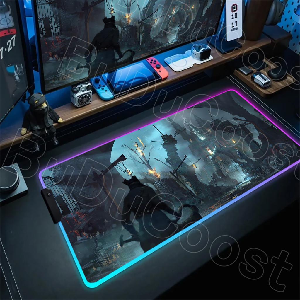 B-Bloodborne Large Gaming RGB Mouse Pad Office Laptop Accessories Non-Slip Rubber Mousepad Anime Cartoon New HD Desk Mats Carpet