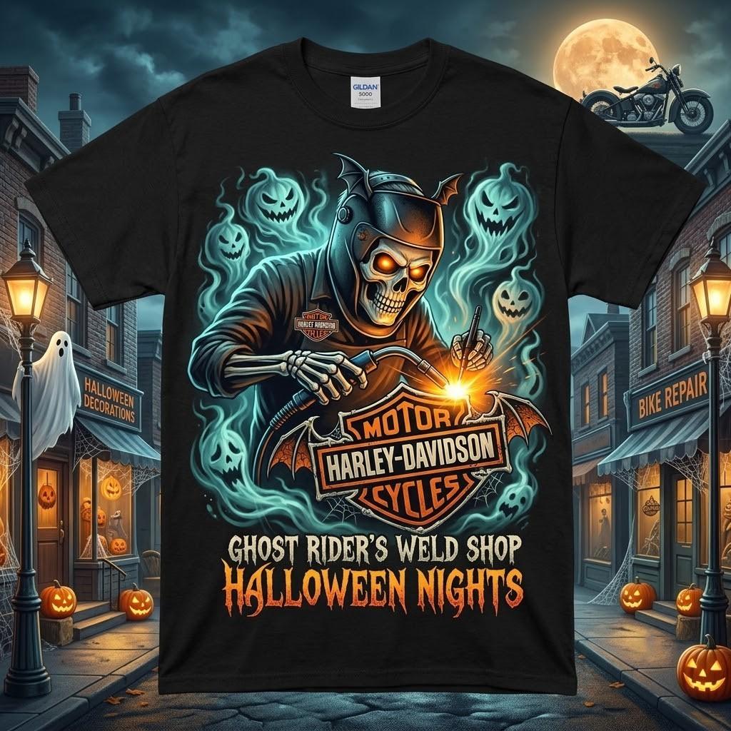 Funny Halloween Harley Motorcycle T-Shirt #20, iconic character, Unisex S-5XL