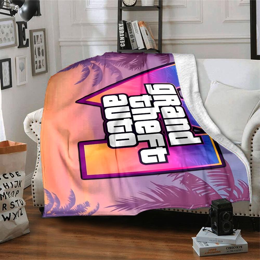1Pc Grand Theft Auto Vi Logo Flannel Fleece Blanket Soft Warm Throw Blanket for Sofa Bed Couch Home Decor Lightweight Travel Nap Blanket Xmas Gift Q15