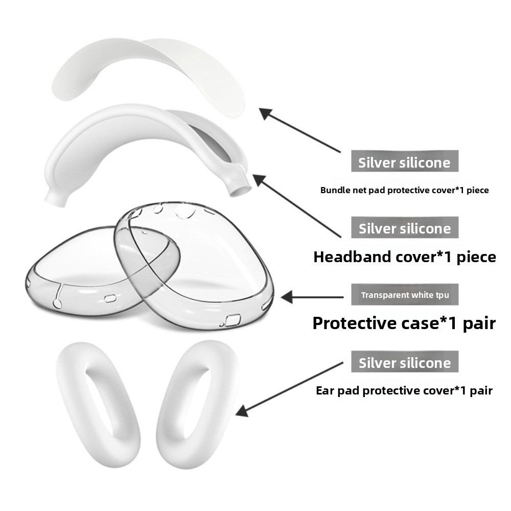 Four Piece Set Ear Pads Cushion Cover Silicone Headband Earphone Protective Case Replacement for Apple Airpods Max nero