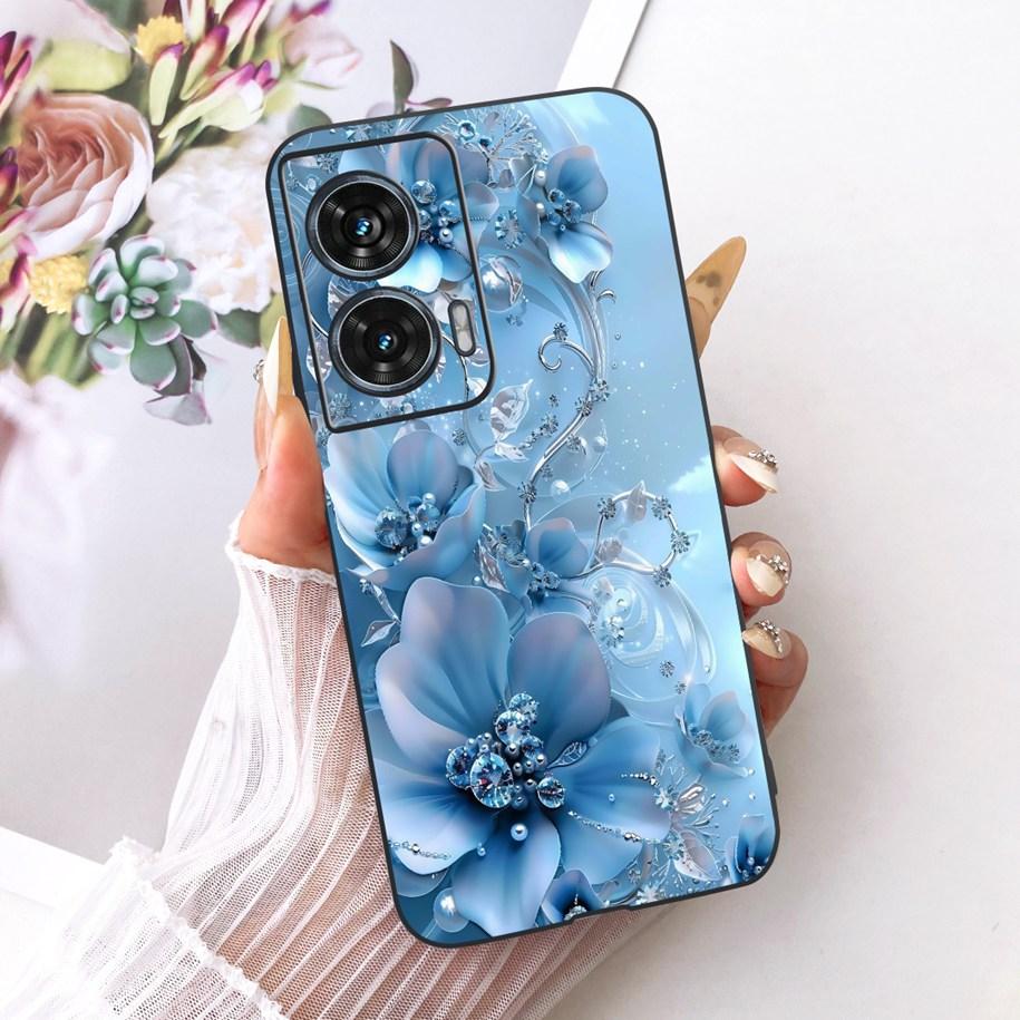 Hülle Für Motorola Edge 50 Fusion Cover XT2429-1 Beliebte Blume Weiche Schwarze Silikon Handyhüllen Für Motorola G96 5G MotoG96 Funda