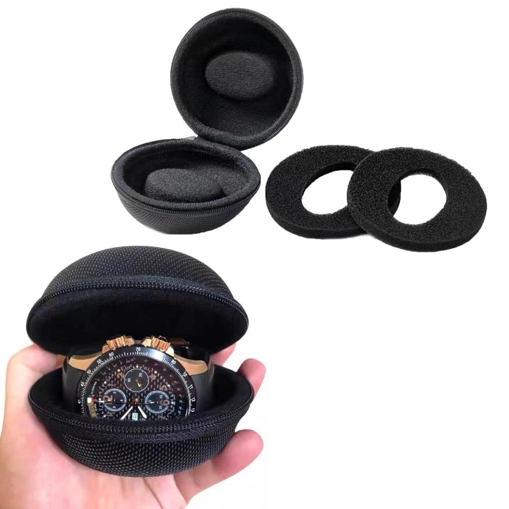 Portable Watch Travel Case Cushioned Round Portable Watch Holder for Travel Wristwatches Pouch Protector with Zipper