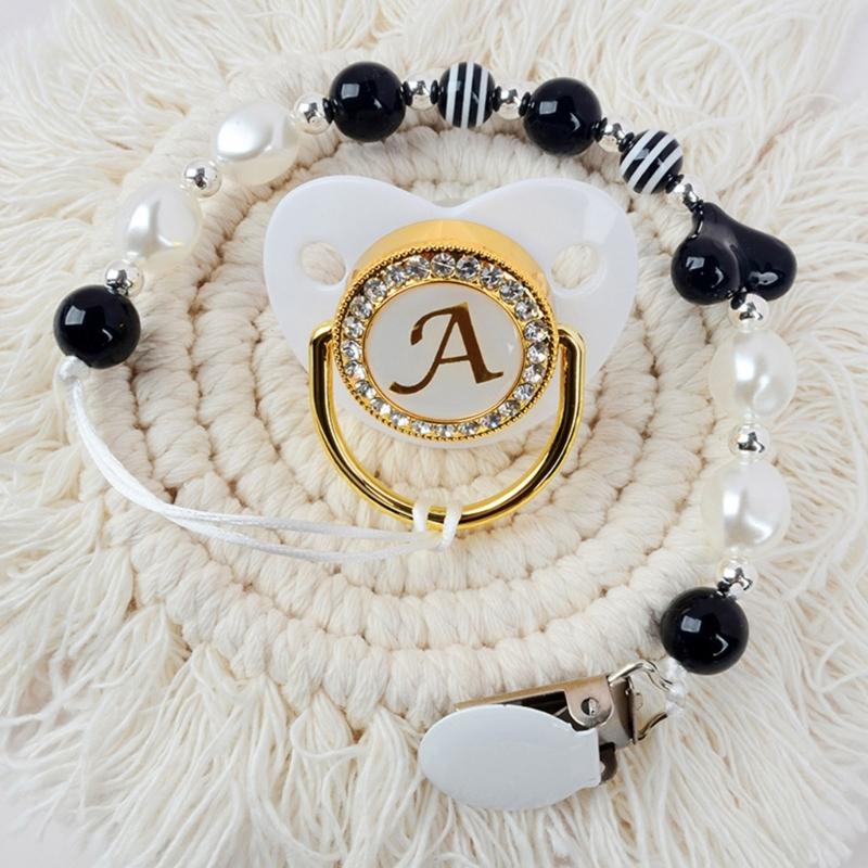 Colorful Crystal Bead Pacifier Chain Upgraded Anti-Drop Chain Round Clip Used for Newborn Girls Essentials- Baby Shower-