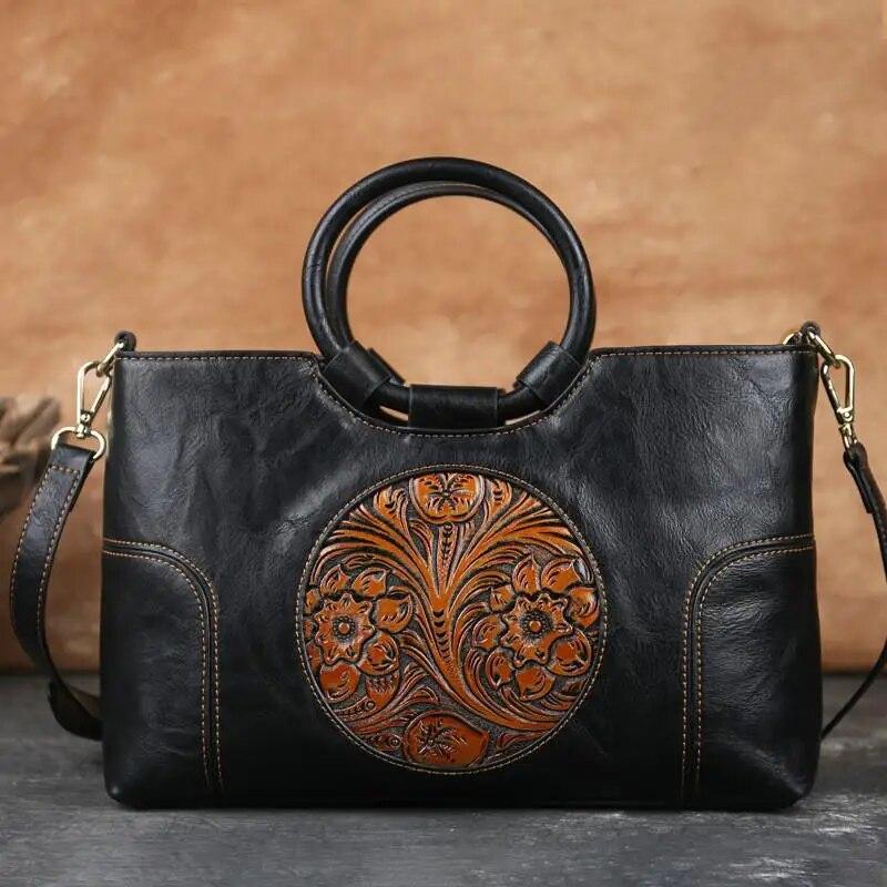 2026 New High Quality Leather Women Handbag Retro Handmade Embossed Shoulder Bag For Women Large Capacity Female Messenger Bags