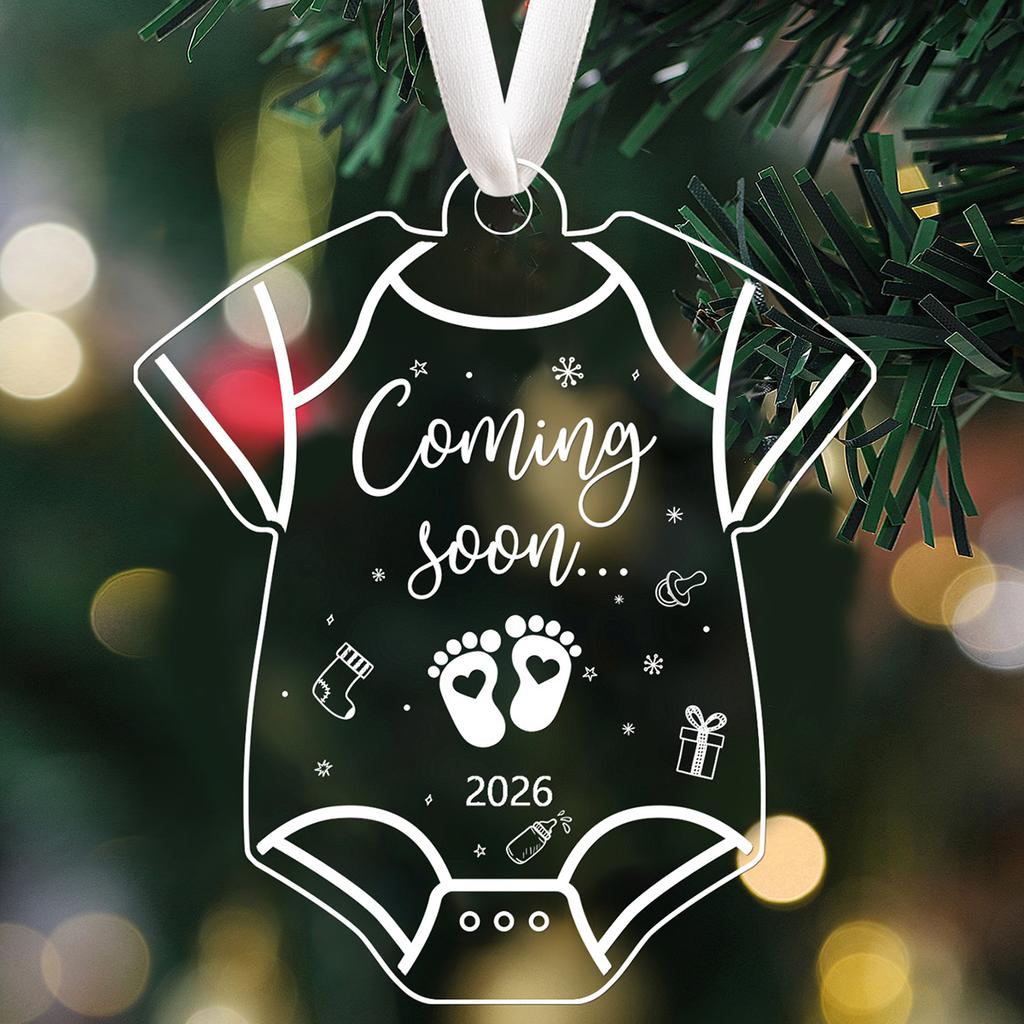 2D Flat,2026 Baby Shower & Pregnancy Announcement Decoration - Transparent Acrylic Hanging Ornament with "Coming Soon"Footprints