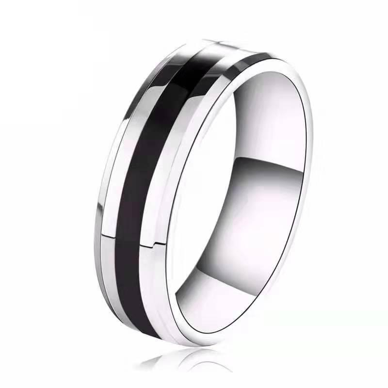 Black Brushed Titanium Steel Couple Ring