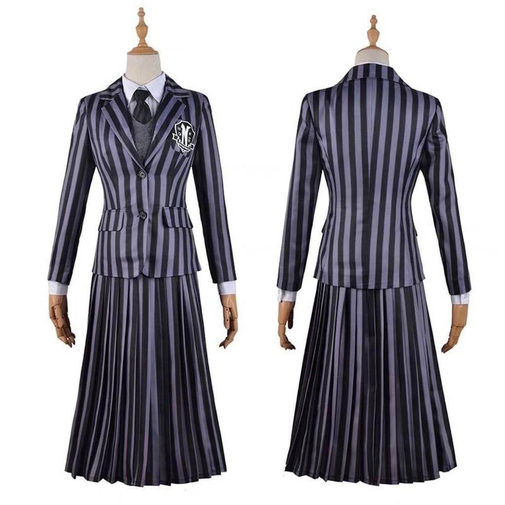 Halloween Wednesday Addams Role Playing Adult School Uniform Costume Set For Themed Parties