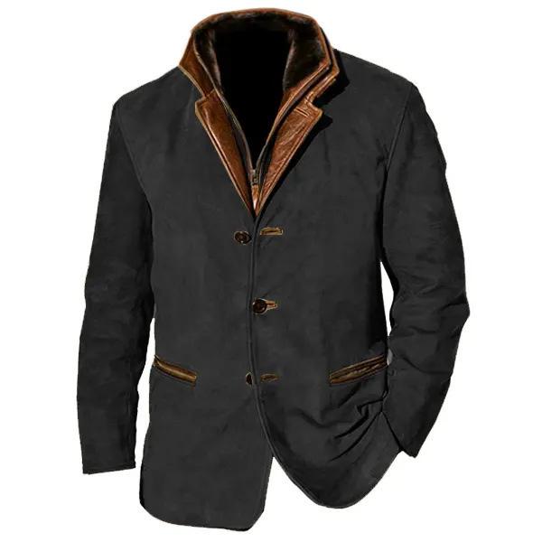 Men's Retro Patchwork Color Block Lapel Jacket - Spring/Autumn Fashion