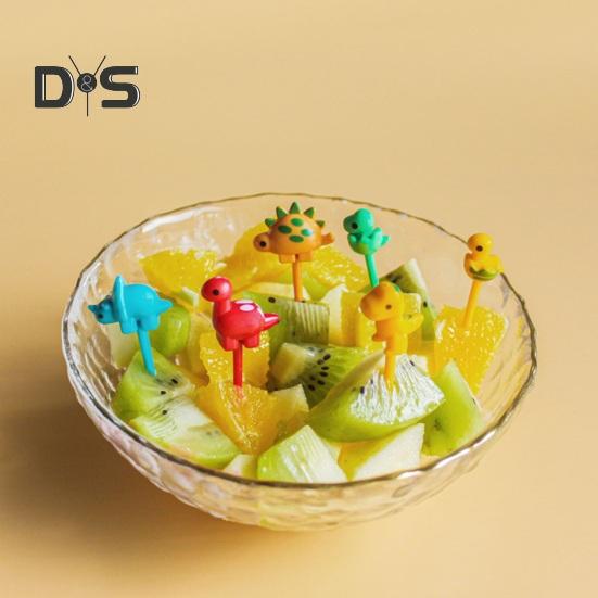 6ks/sada Rozkošný mini dinosauří ovocné vidličky Roztomilé kreslené zvíře Bento Stick Decoration Vidlička Fruit Stick