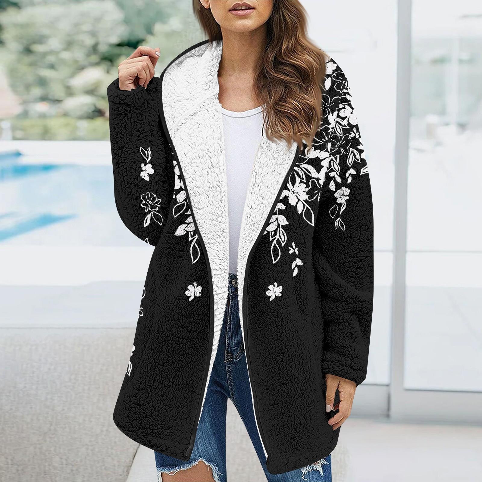 

Женская модная зимняя плюшевая куртка с цветочным принтом и длинными рукавами XXXL циан