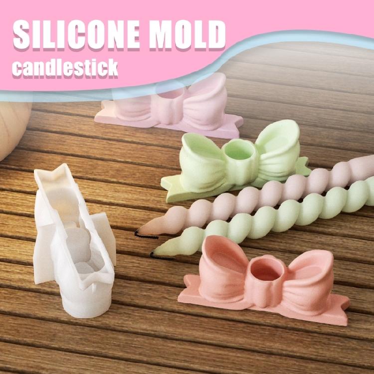 Taper Candle Holder Casting Molds Resins Epoxy Molds Bowknot Shape Candlestick Silicone Mould for Wedding Table Decors