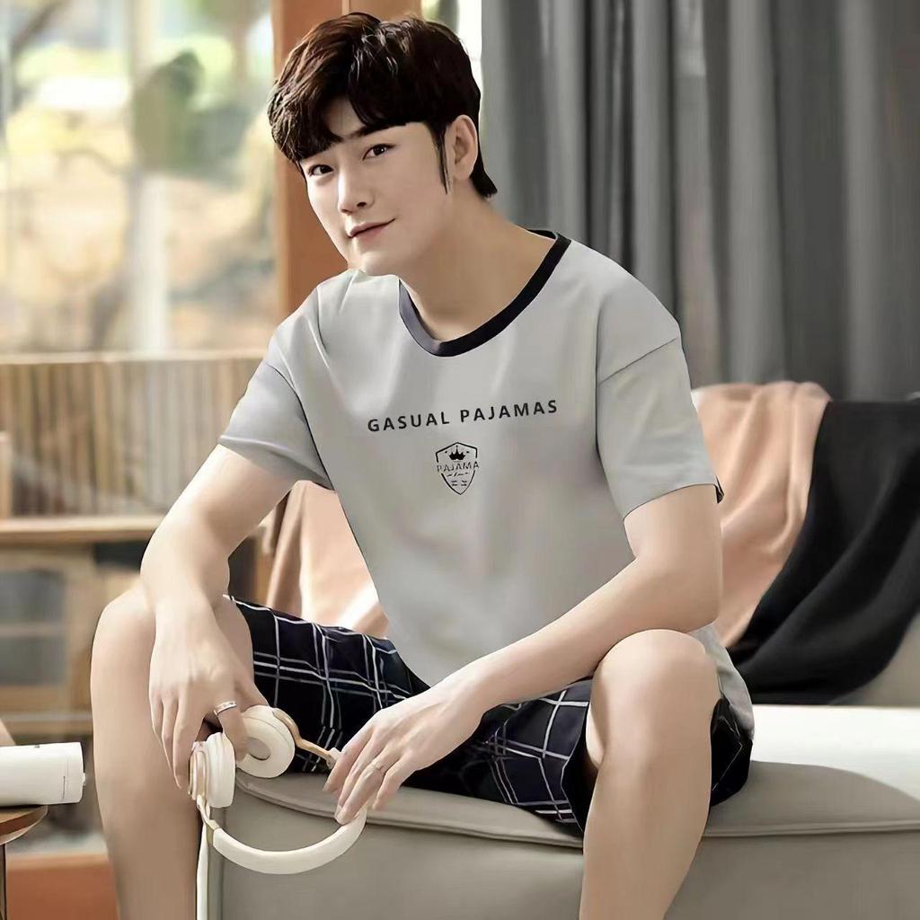 Men's Short-Sleeve Cartoon Pajama Set with Shorts