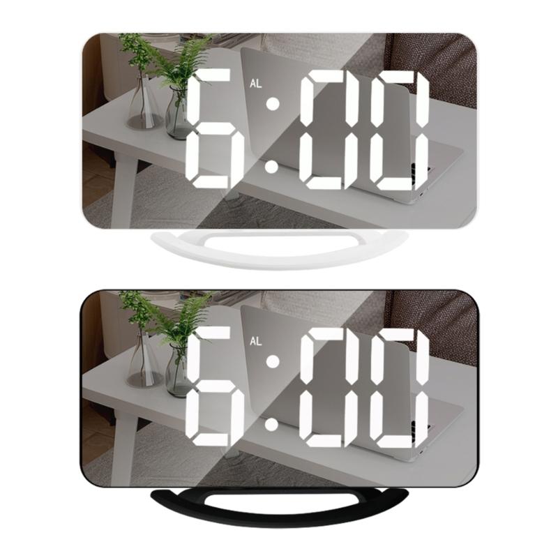 Digital Alarm Clock Large Display LED Mirror Electronic Clocks with Snooze Dual USB Ports 3 Adjustable Brightness Home