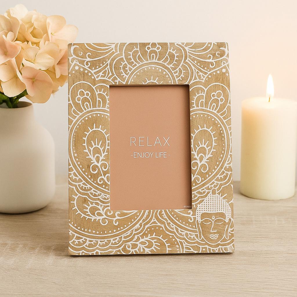 Large Picture Frame Mango Wood 13x18cm White Buddha