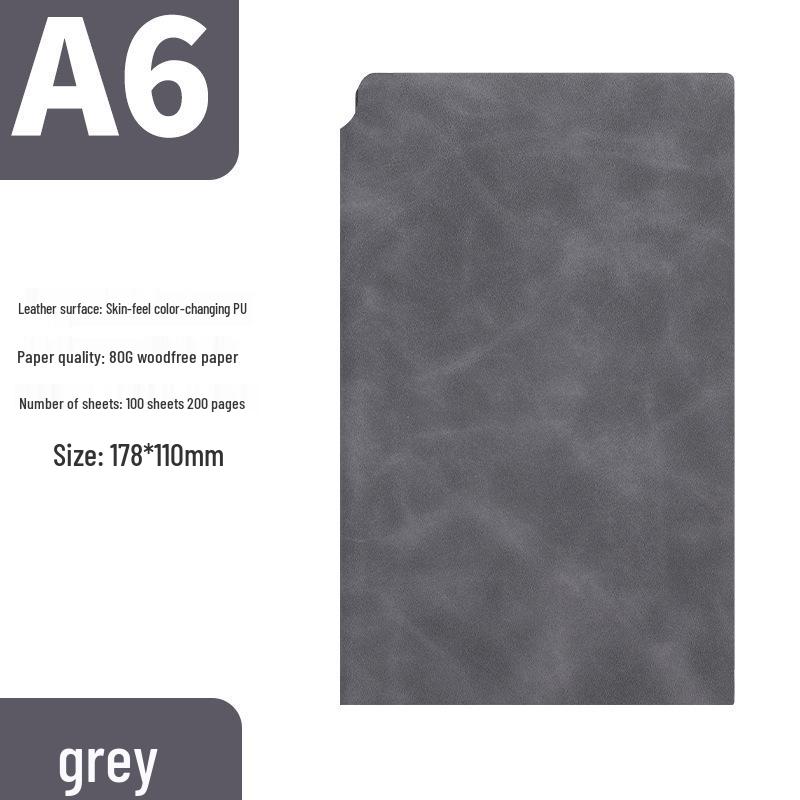 A6 Soft Leather Notebook with Custom Logo & Pen Holder for Travel & Meetings A6 серый