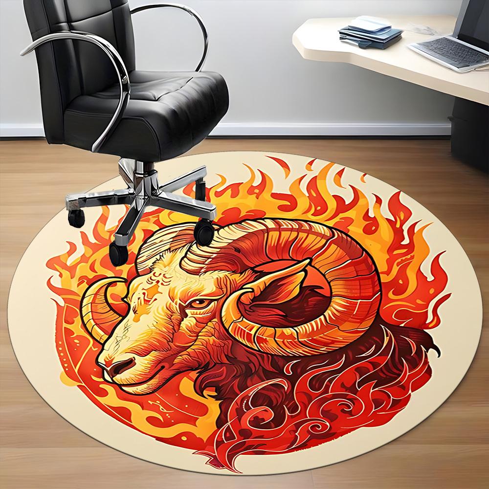 1pc Ram Flames Office Round Area Rug,  Mat Suitable For Office, Under Office Chairs Bedroom Living Room Home Decor, Room Deco