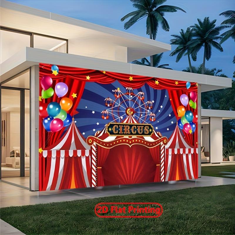 [2D Flat Banner] 1 Circus Red Tent Amusement Park Ferris Wheel Colored Balloons - Polyester Fiber Photography