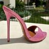 Sexy Pink Mules Shoes Women's Slippers 2025 Summer Slides Female Stiletto High Heels Footwear Large Size Party Shoes Brand