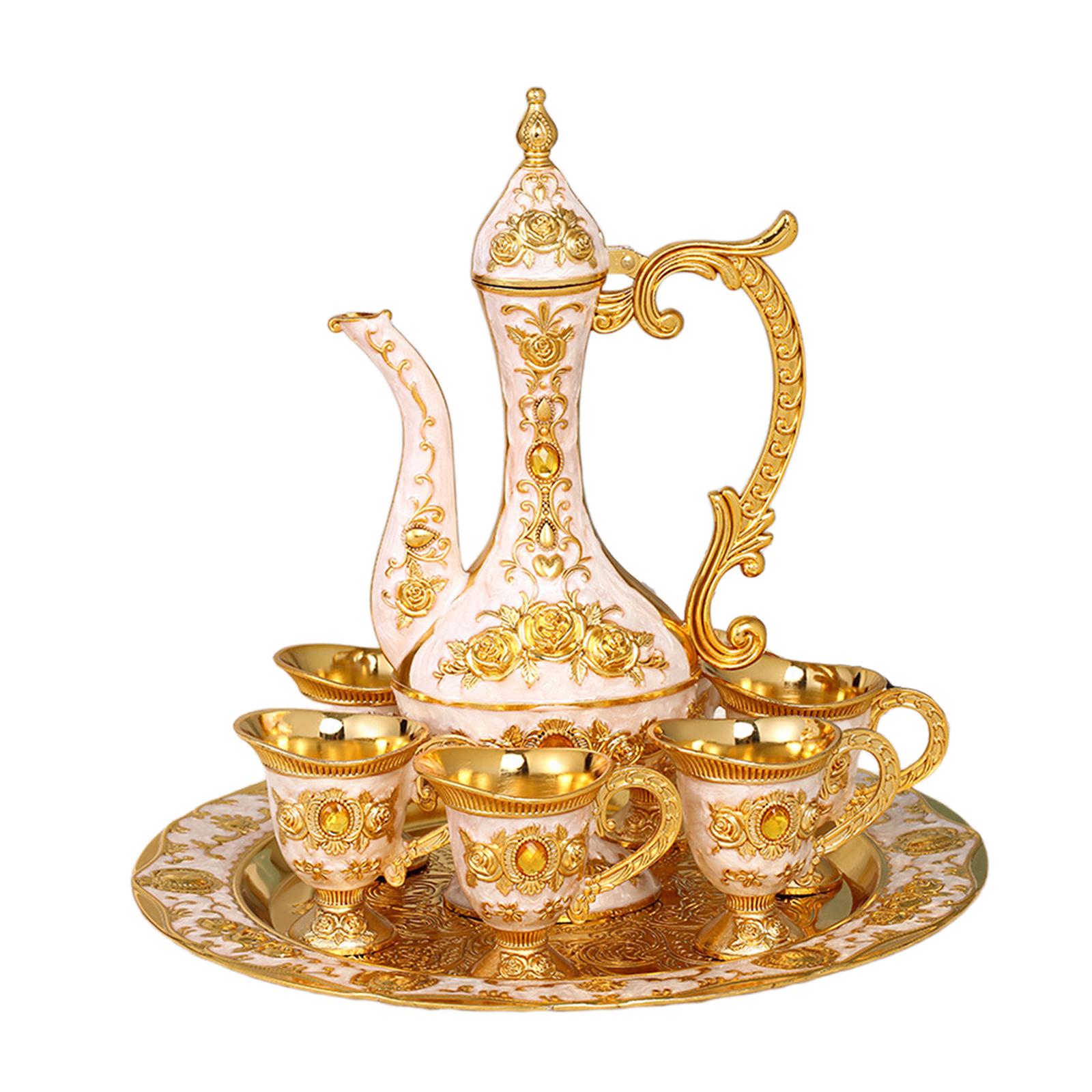 

Чайный сервиз, поднос с чайником и 6 чашками в европейском стиле для домашнего декора, сервировочный набор для домашнего обеденного стола, свадьбы, спальни, гостиной