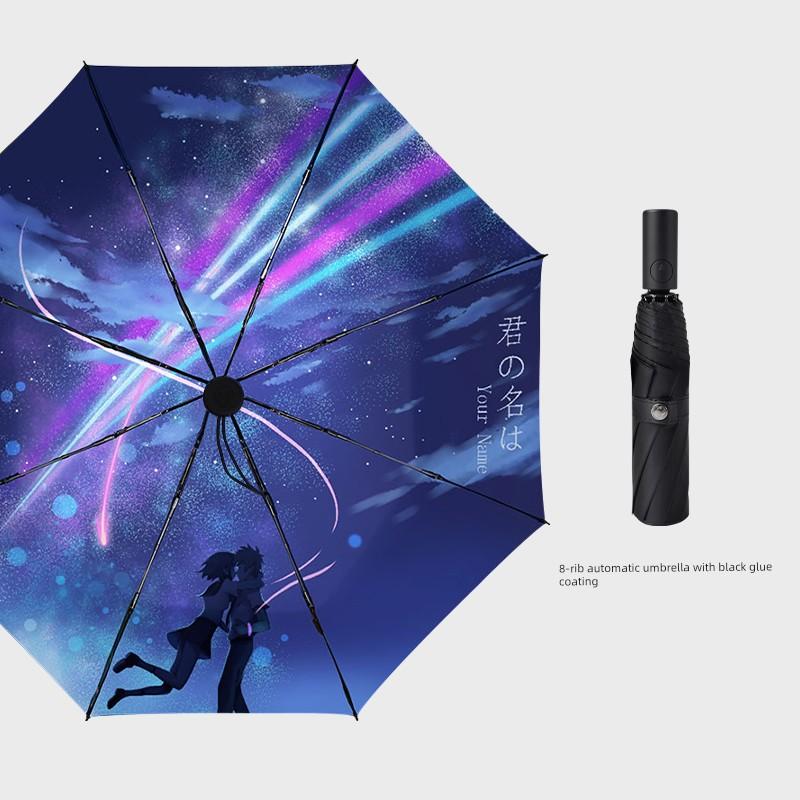 Ultra-Light Sun Umbrella, Dual-Purpose for Sun and Rain, Anti-Uv, Two-Dimensional Umbrella, Foldable Black-Coated Sun Protection Umbrella, Anime