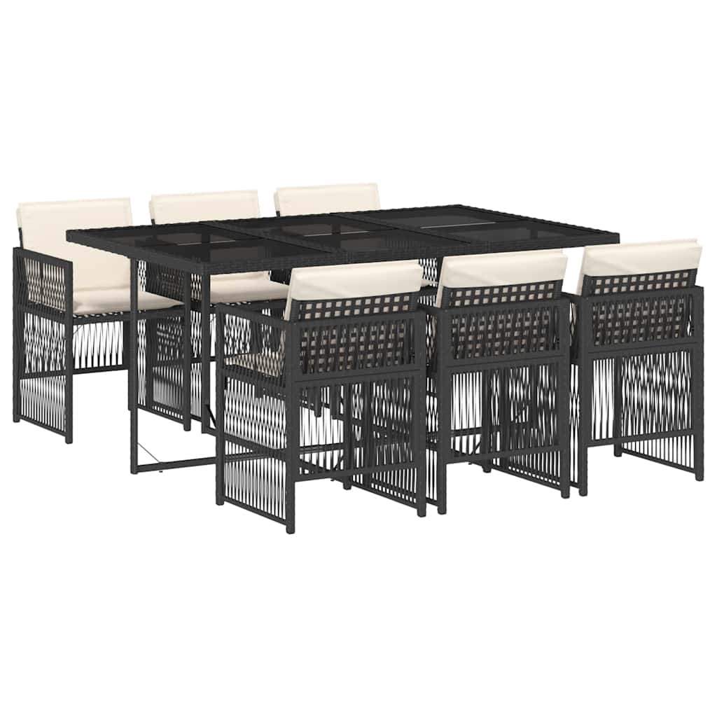 Vidaxl 7-Cz. Garden Furniture Set With Cushions, Black, Poly Rattan