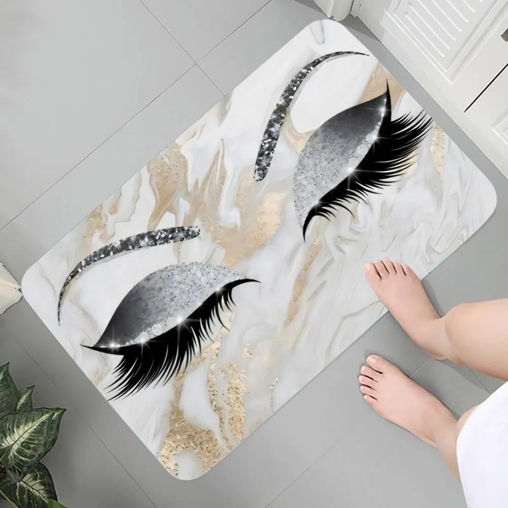 Eyelash Pattern Printed Carpet Flannel Foot Pad Mat Suitable for Bedroom Bathroom Kitchen Entrance Rug Home Decoration