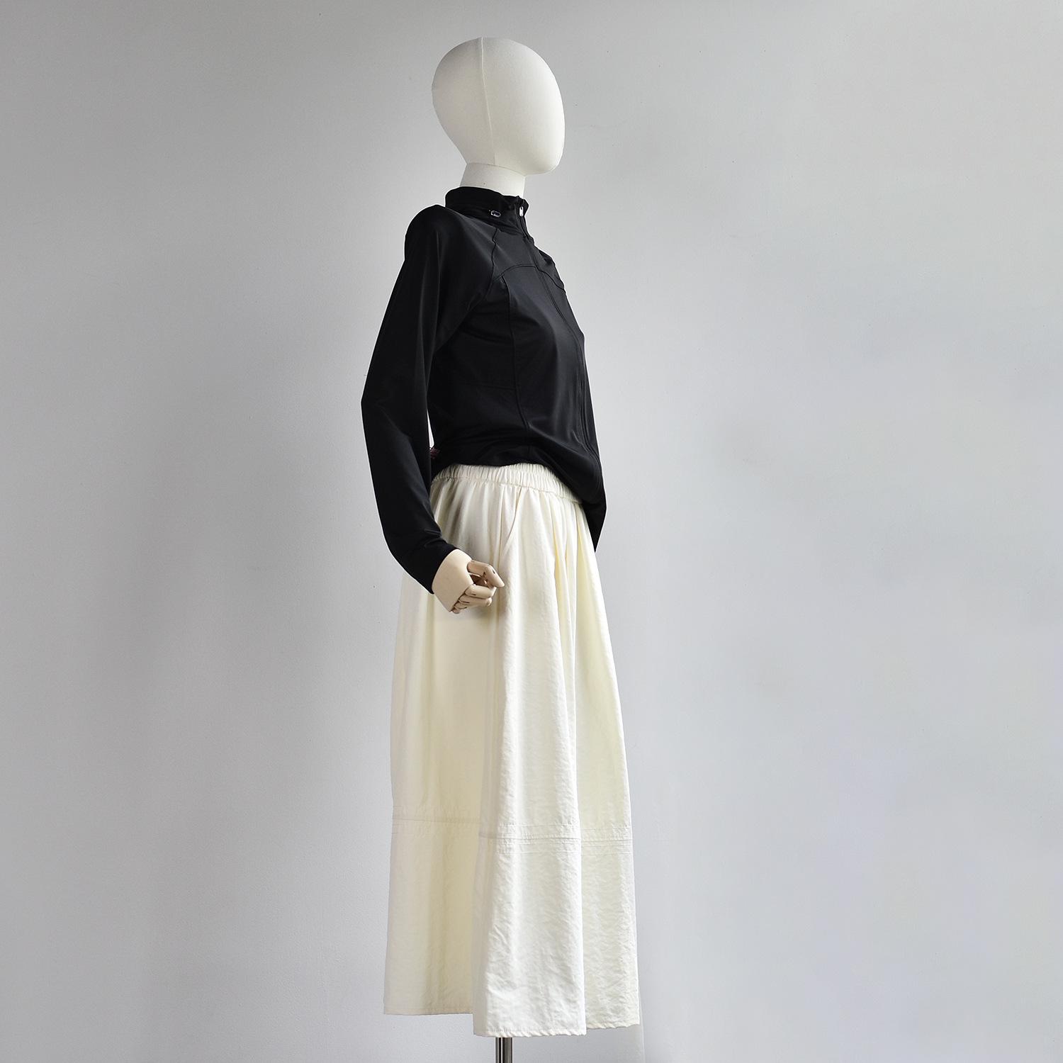 

**Cream Puff A-Line Midi Skirt: High Waist Summer Skirt for Women** L (for 100-120 jin) бежевый/белый