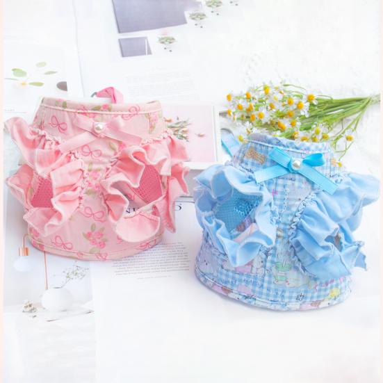 Floral Dog Harness for Small Dogs Cute Ruffled Harness with Leash Adjustable Dog Harness for Puppies Bichon Frise Teddy Pomeranian