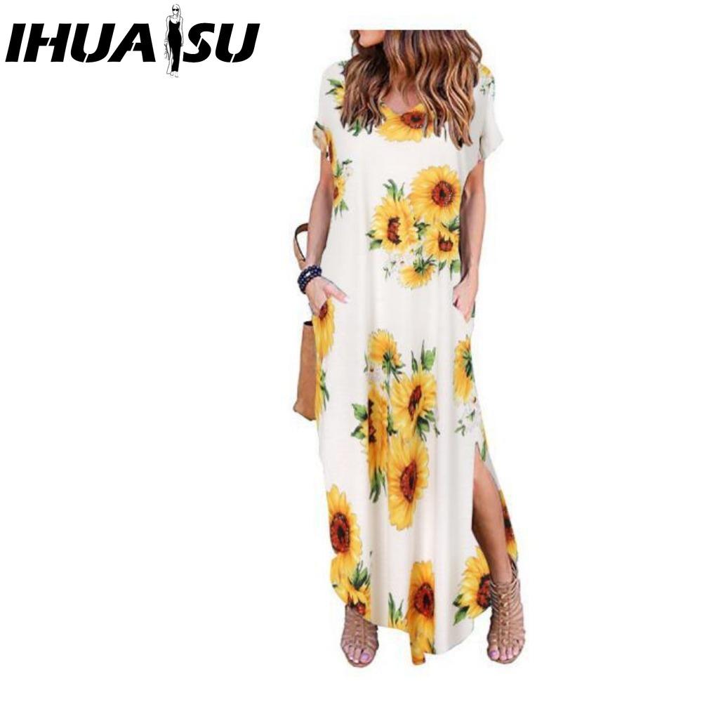IHUASU Women's Fashion Summer Spring Short Sleeve V-Neck Casual Dresses