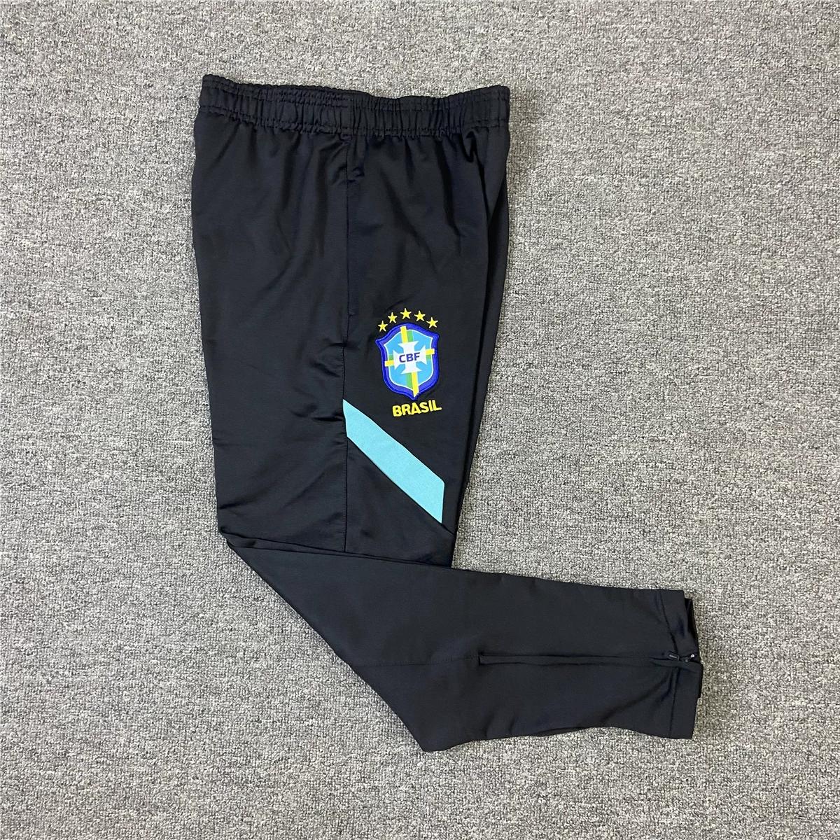 Fußball Trainingshose Brasilien Team Frühling und Herbst Sporthose Trendige Schnelltrocknende Gerade Hosen mit Taschen Vielseitige Mode L schwarz