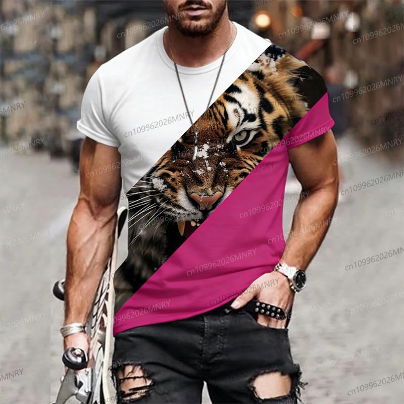 

3D Tiger Print Mens Short Sleeve Crew men T-Shirt Breathable Medium Stretch Casual Fashion XXS