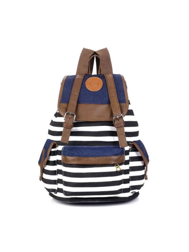 Stylish Unisex Womens Stripes Canvas Backpack With Comfortable Straps For All-day Use