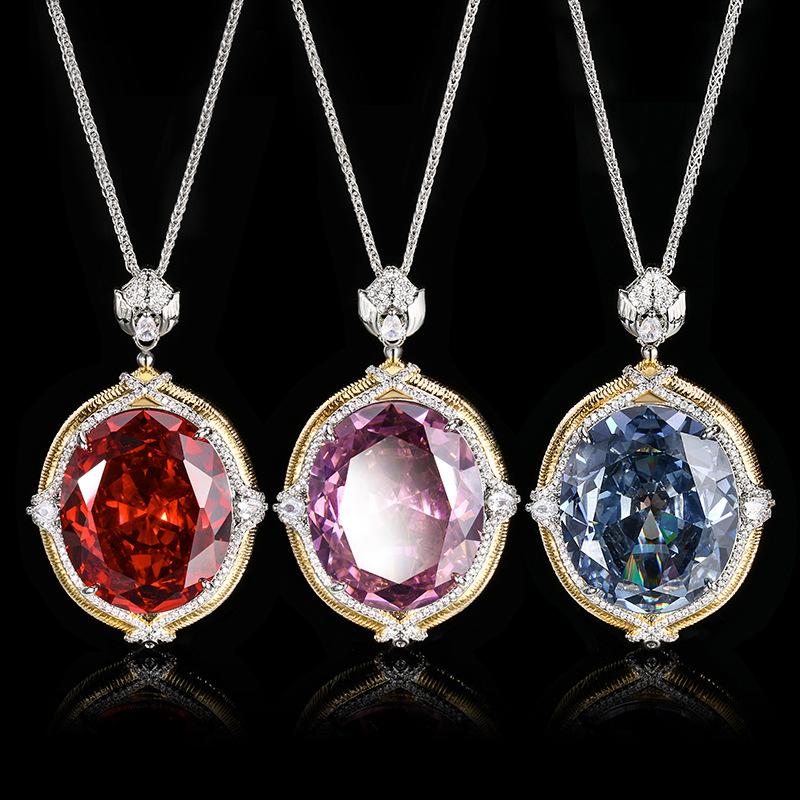 Bijoux Simulation Trésor Coloré Grand Pendentif Collier Pierre Forme Oeuf Rétro Artisanat Brossé 25 * 30