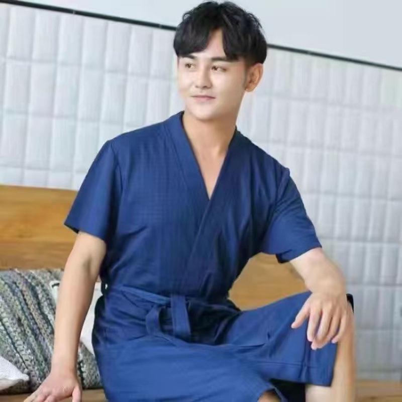 Unisex Waffle Weave Bathrobe: Lightweight, Water-Absorbent Yukata-Style Nightgown for Spring, Summer, and Autumn