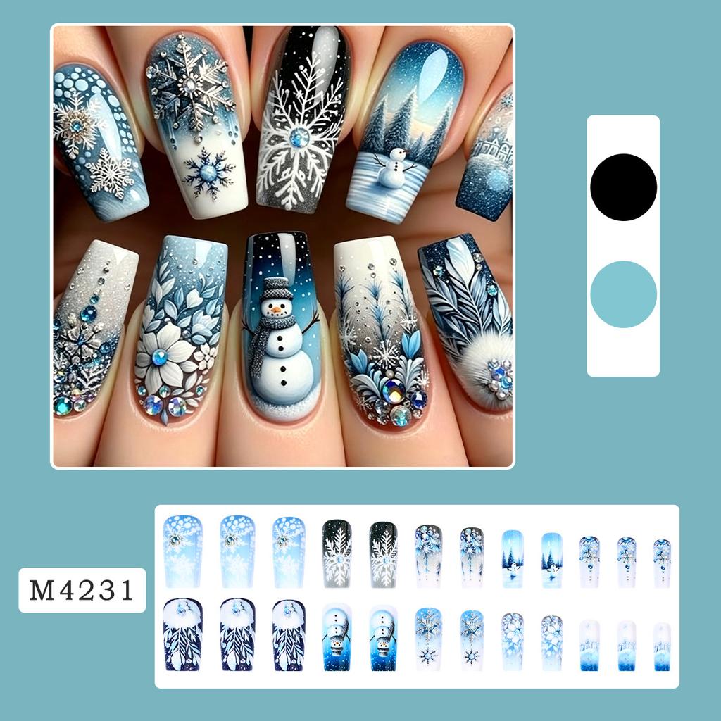 Snowflake Christmas Press on Nails Wearable False Nail With Snowflake French Fake Nail Christmas Tree Snowman press on Nails