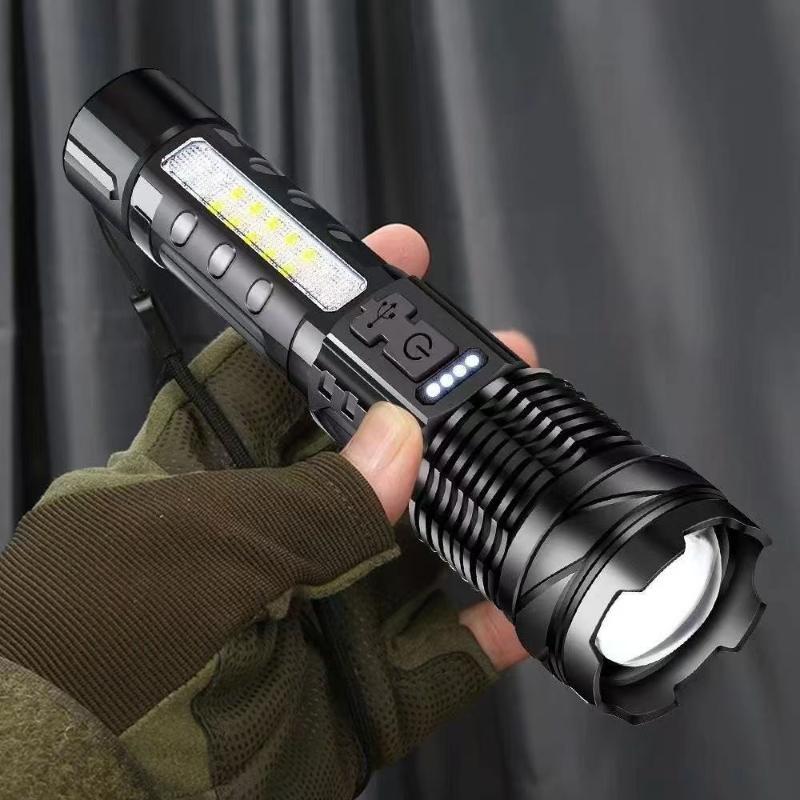 Powerful Xhp50 Led Flashlight 18650 Torch Waterproof With Side Light 7 Modes Usb Rechargeable Zoom Lamp For Camping Fishing