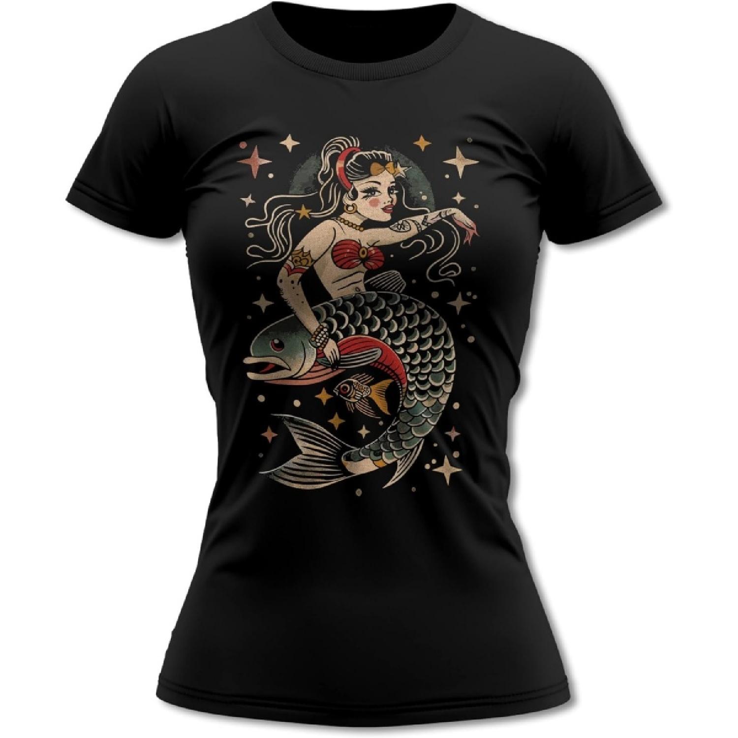 Bands and Bones Vintage Mermaid Retro Tattoo Design Women s T-Shirt XXXXXL разноцветный