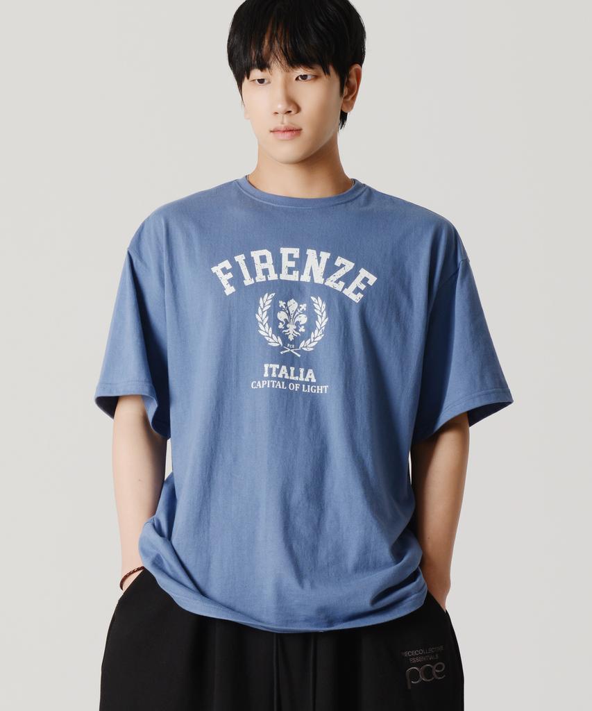 PEACE MAKER Vintage Florence Lily Short Sleeve T-Shirt (Blue)
