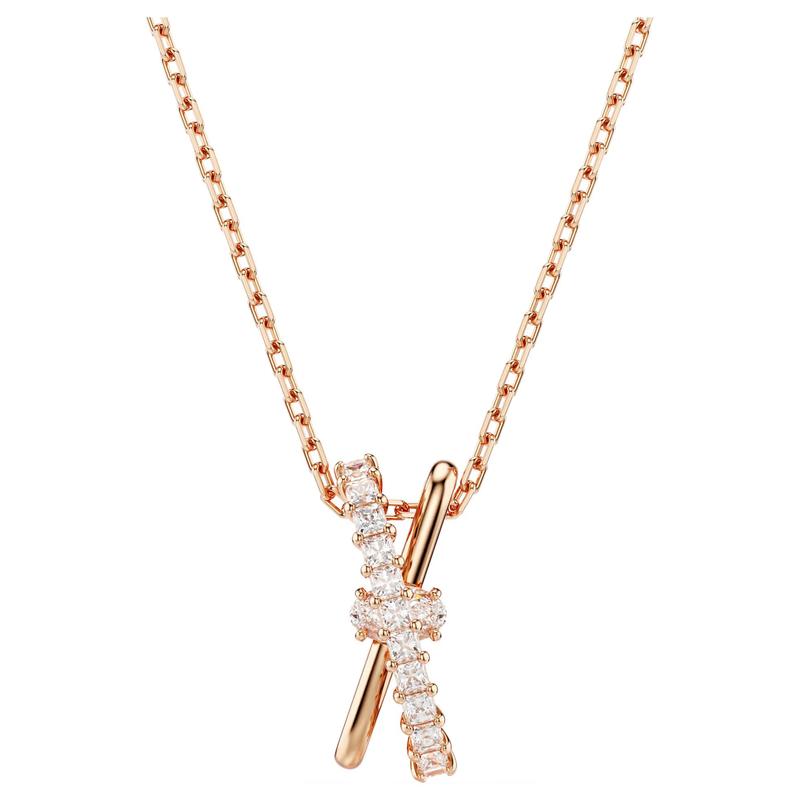 Swarovski Hyperbola X-shaped pavé crystal pendant synthetic cubic zirconia necklace women s rose gold 5689788
