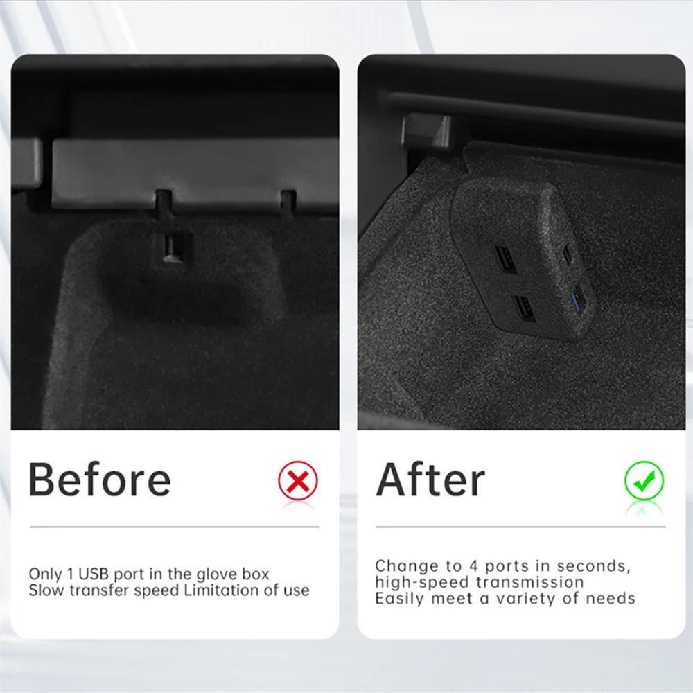 Glove Box USB HUB Adapter Charger For Tesla Model Y 21-24