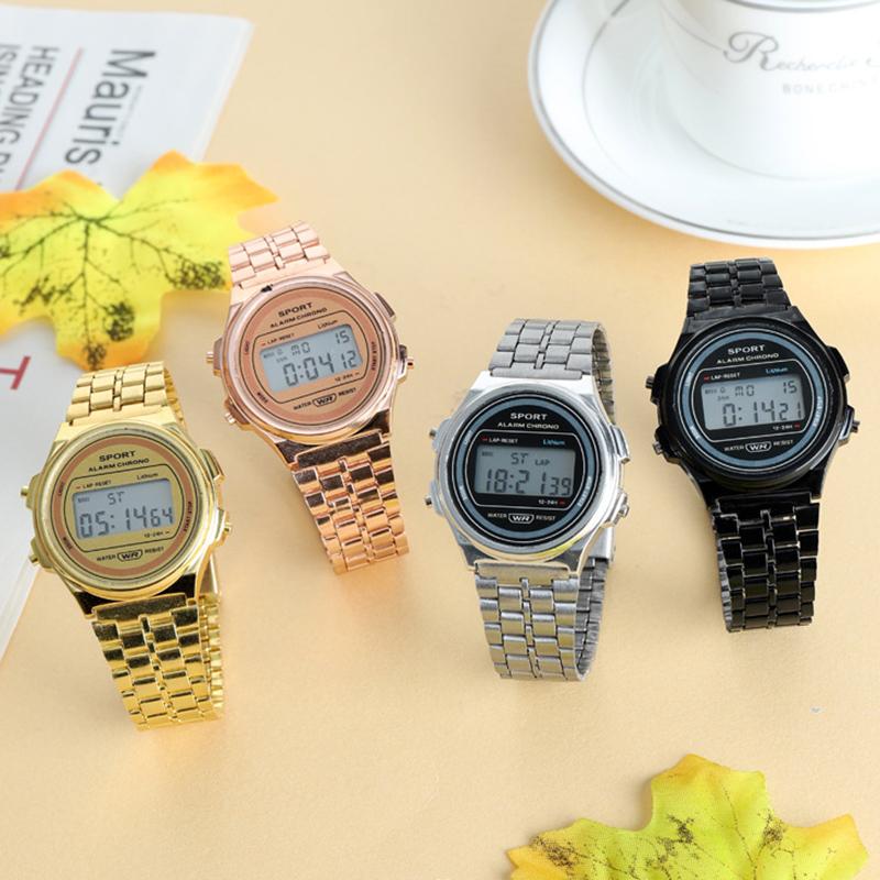 Damen Casual LED Elektronische Uhr Edelstahl Retro Digitale Armbanduhr Wasserdicht Klassische Militär Sportuhr für Mann