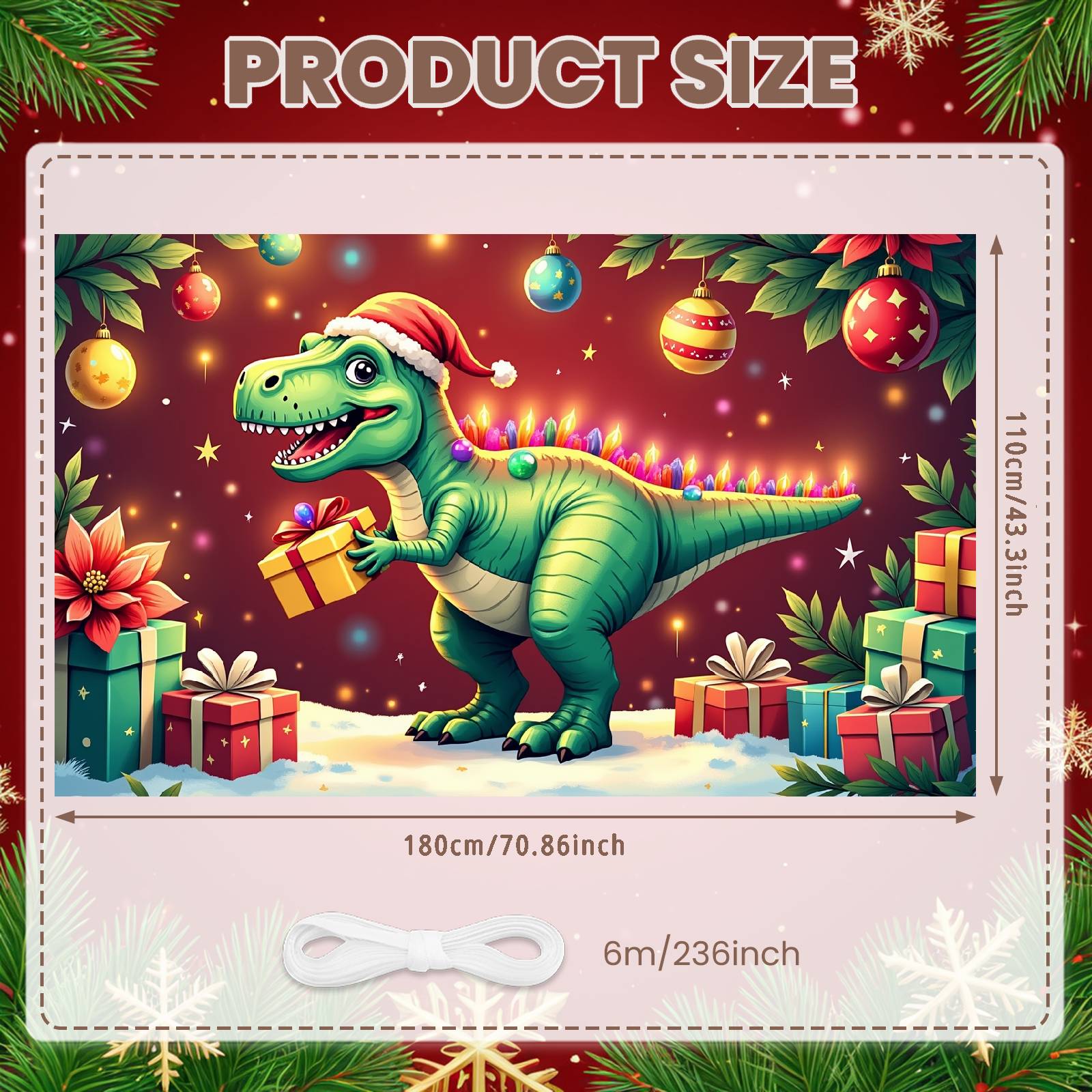 Festive Dino Display Holiday Decor Xmas Gift Backdrop Winter Dino Background Green Dinosaur Gifted Dino Display For Photo Shoot