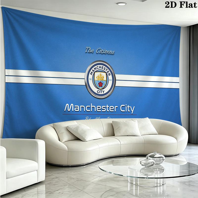 Manchester City FC Logo Wall Tapestry Aesthetic Wall Hanging Printed Fabric Blanket Decorative Tapestries for Bedroom Living Room Home Decor