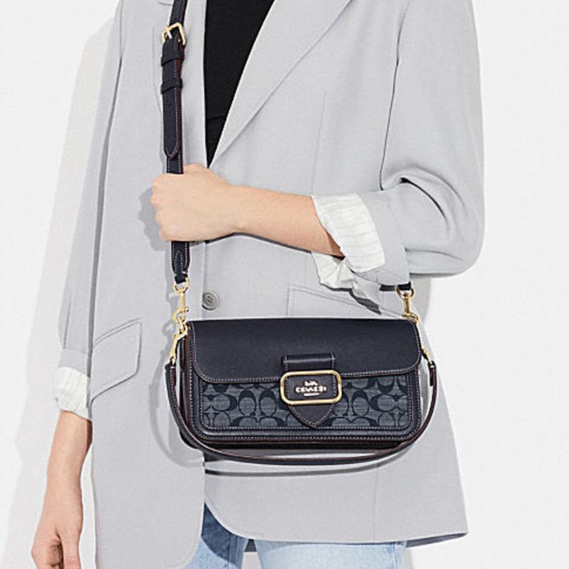 COACH Morgan Cow Leather Textile Shoulder Bag , Handbag , Shoulder Bag Women's Denim Blue (Unisex) Shoulder Bags CH137 IMDEI